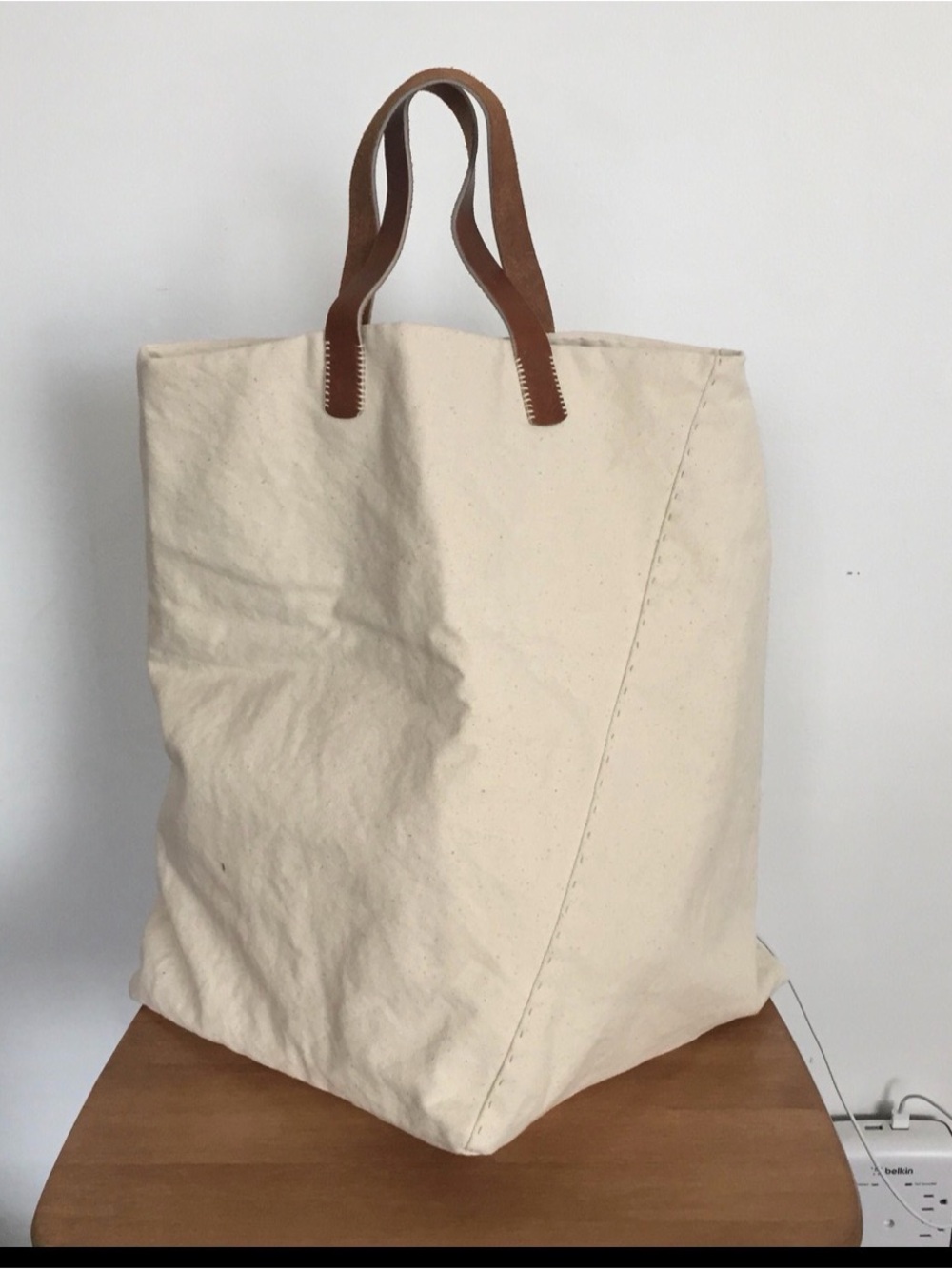 Canvas Tote Bag with Brown Leather Handles